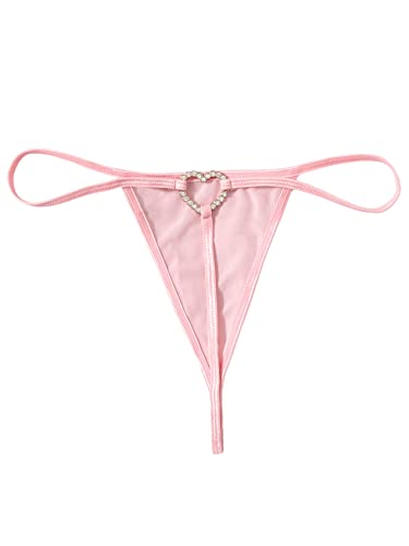 Verdusa Women's Mid Rise Mesh Thong Underwear Pink L