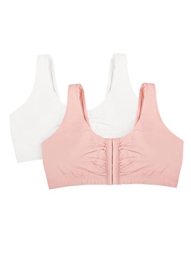 Fruit of the Loom Women's Front Close Builtup Sports Bra, White/Blushing Rose