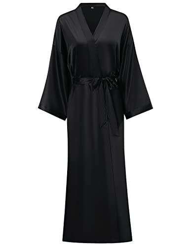 Luxurious Women's Long Silk Robes - Black