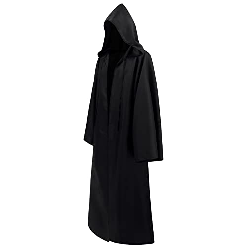 Sarfel Wizard Robe Jedi Tunic Black Hooded Cloak