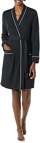 Women's Waffle Mid-Length Robe, Black