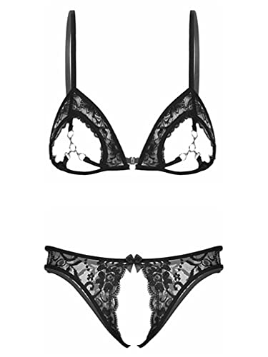 Agoky Lace Cupless Cage Bra and Panty Set