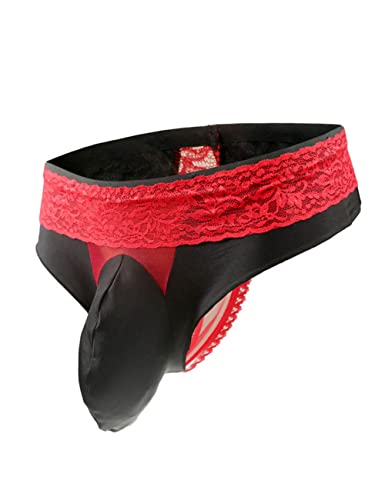 Oludkeph Men's Lace Trim Thong Underwear (Red)