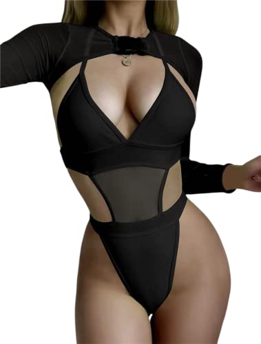 Rave Outfits for Women - 2 Piece Sets Bodysuit Cut Out Crop Top