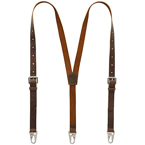 Leather Suspenders for Men, Dark Brown