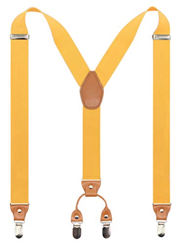 Timiot Men’s Y-Back 4 Metal Clip Elastic Suspenders (Yellow)