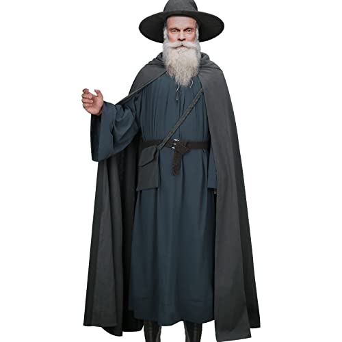 Gandalf Grey Costume Adult Men Hooded Cloak Wizard Robe