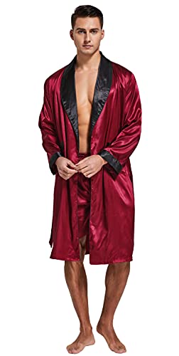 Tony & Candice Men's Satin Robe Set in Burgundy