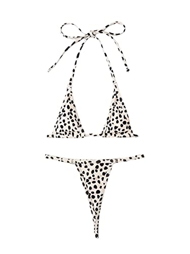 Women's Dalmatian Print Halter Triangle Bikini Swimsuit