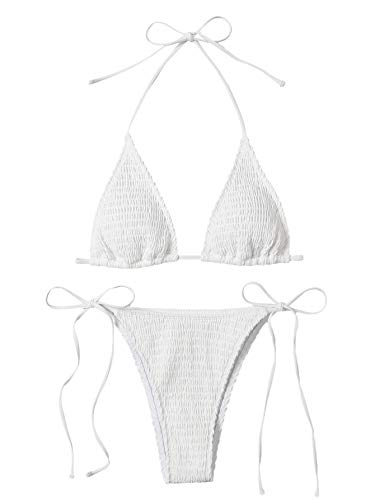 SweatyRocks Women's Halter Triangle Bikini Swimsuit White