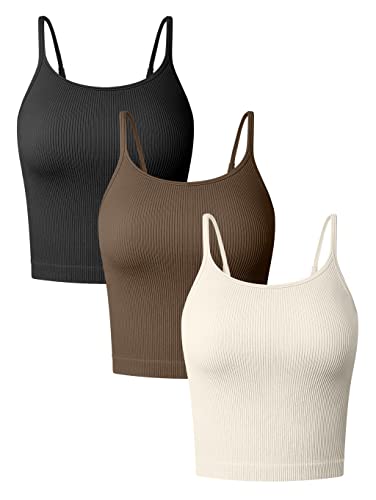 OQQ Women's Ribbed Adjustable Spaghetti Strips Crop Tops
