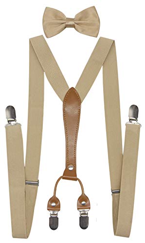 Doloise Elastic Y Shape Style Suspenders Bowtie Set (Khaki)