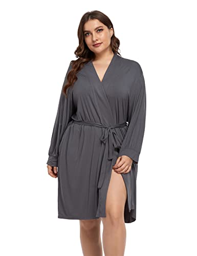 Plus Size Modal Knit Maternity Robes - Dark Grey