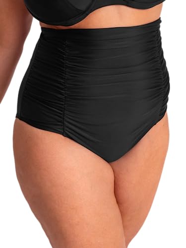 SHAPERMINT Black Ruched High Waisted Bikini Bottom Swimsuit