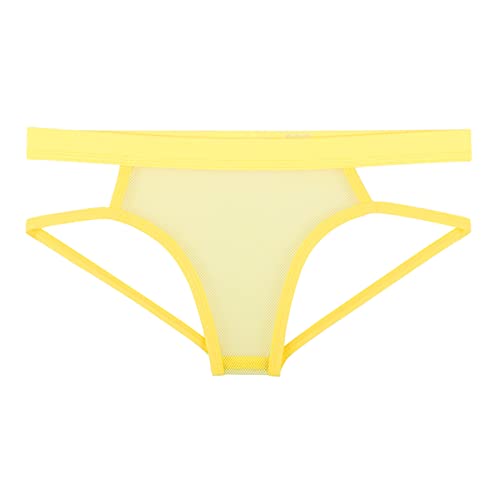Breathable Low Rise Mesh Sheer Thong G-String Underwear (Yellow, Large)