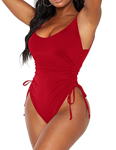 AOLRO Women's Ruched Drawstring One Piece Swimsuit