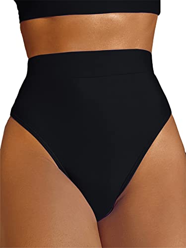 Black Casual High Waist Bikini Bottoms Swim Panties