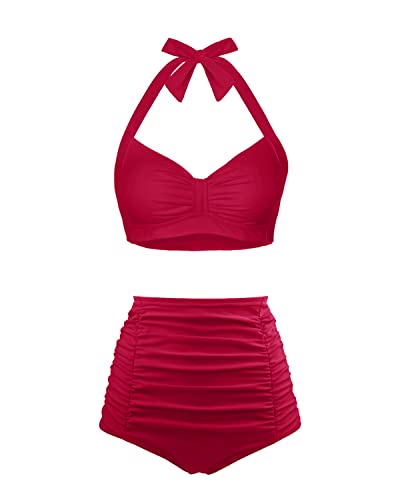 Holipick Red Crimson High Waisted Bikini Set
