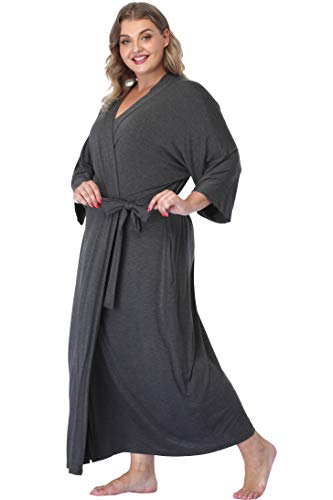 iFigure Women's Plus Size Long Robe Dressing Gown Soft Bathrobe