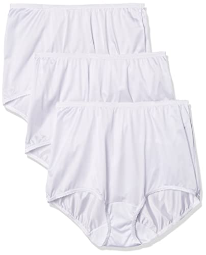Shadowline Plus-Size Nylon Brief Panties (3 Pack), White, 9