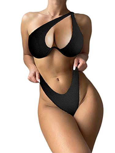 Romwe One Shoulder Cut Out Underwire Bikini Swimsuit