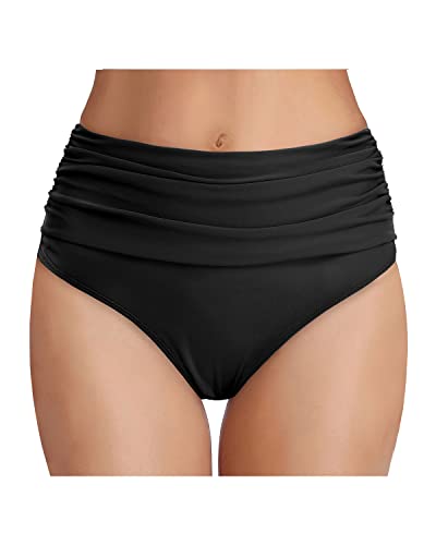 Tempt Me Women's High Waisted Ruched Bikini Bottom - Flattering Swimwear Option