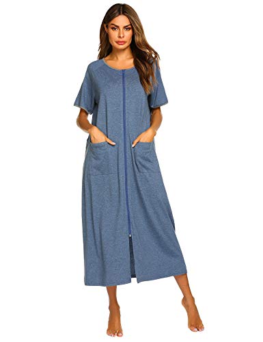 Women's Short Sleeve Zip-Front Bathrobe Sleepwear