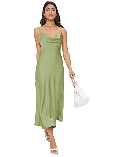 Floerns Green Silk Midi Dress