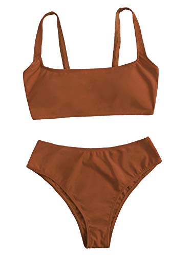 SweatyRocks Women's High Waisted Bikini Swimsuit - Brown
