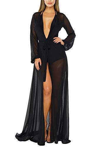 Flowy Maxi Bathing Suit Swimsuit Tie Front Robe Cover Up