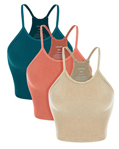 ODODOS Women's Seamless Rib-Knit Crop Tank Tops