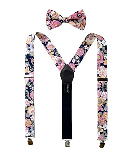 Men's Cotton Floral Suspenders and Bow Tie Set