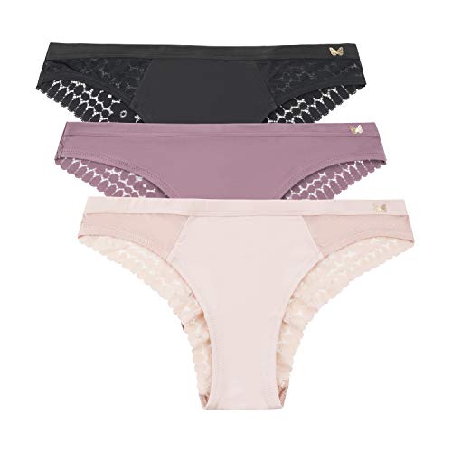 Jessica Simpson Women's 3-Pack Microfiber Lace Tanga Panties