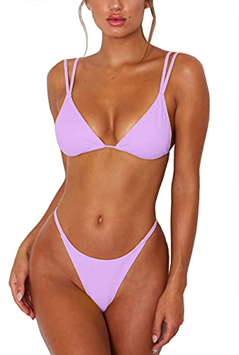 Purple High Cut Bikini Set