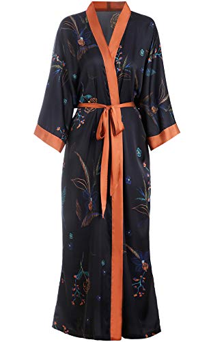 Aensso Long Soft Silk Kimono Robe for Women