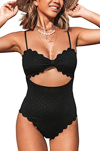 CUPSHE Women's Black Cutout Scalloped One Piece Swimsuit, XL