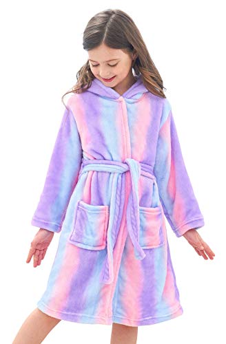 Soft Hooded Rainbow Bathrobe for Girls
