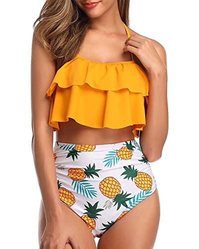 Yellow Pineapple High Waisted Bikini Swimsuit