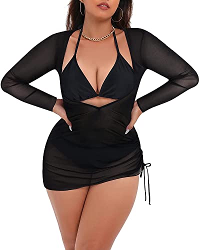 Black Plus Size Bikini Cover up Set for Women