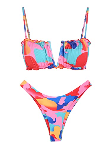 ZAFUL Colorblock Brazilian Ruffle Bikini Set
