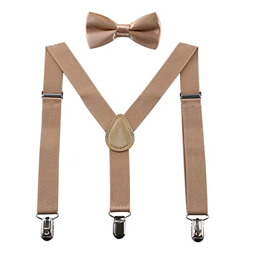 GUCHOL Khaki Kids Suspenders Bow Tie