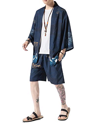 Men's Japanese Style Kimono Tops Pants Sets
