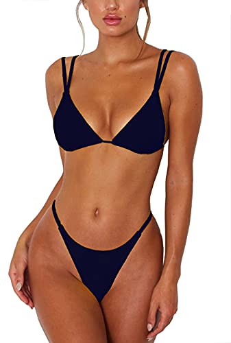 Micro Thong Bikini Bottom Padded Top Triangle Bikini Bathing Suit