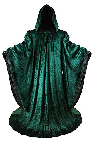 Velvet Wizard Robe with Hood and Bell Sleeves