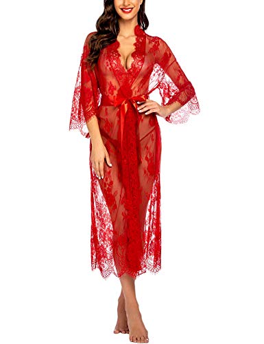 Avidlove Lace Floral Long Lingerie Kimono Robe