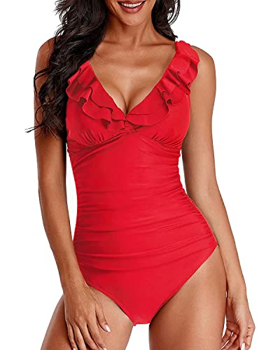 Chili Red One Piece Swimsuit with Tummy Control