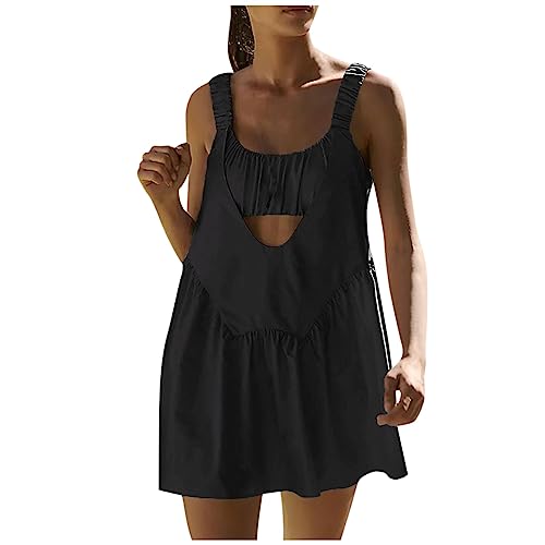 Women's Backless Tennis Dress with Built-in Shorts and Bra