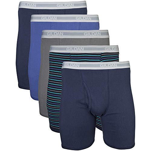 Gildan Men's Underwear Boxer Briefs Multipack, Mixed Navy (5-Pack), Large