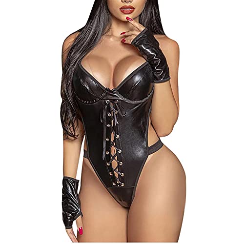Sexy Leather Lingerie Bodysuit