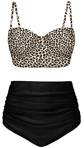 Leopard Print Tummy Control Bikini Set for Women